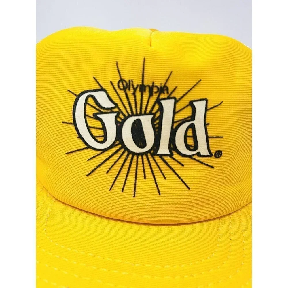 Vintage 70s 80s Olympia Gold Beer Trucker Hat Mesh Snapback Cap Brewing Co.